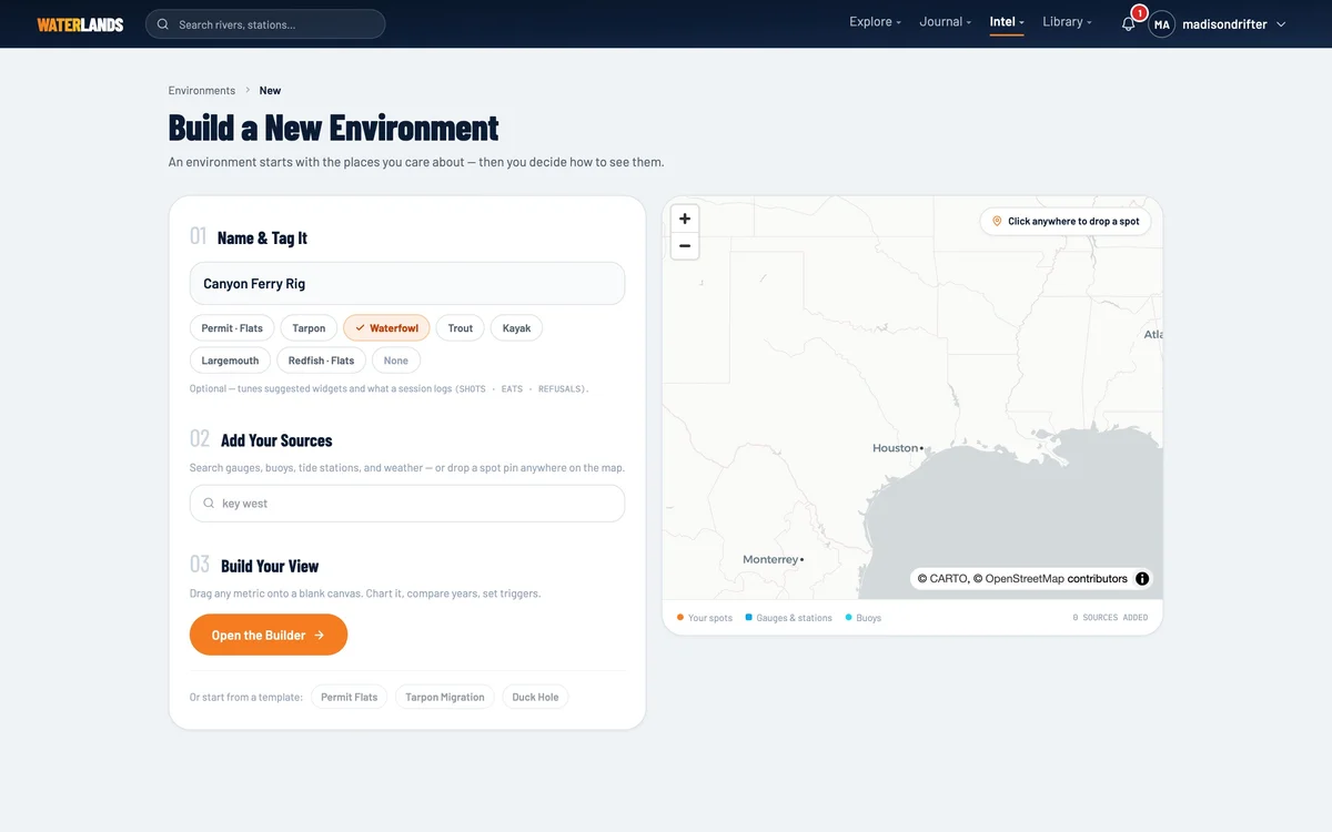 The New Environment wizard with a name entered and the Waterfowl tag selected